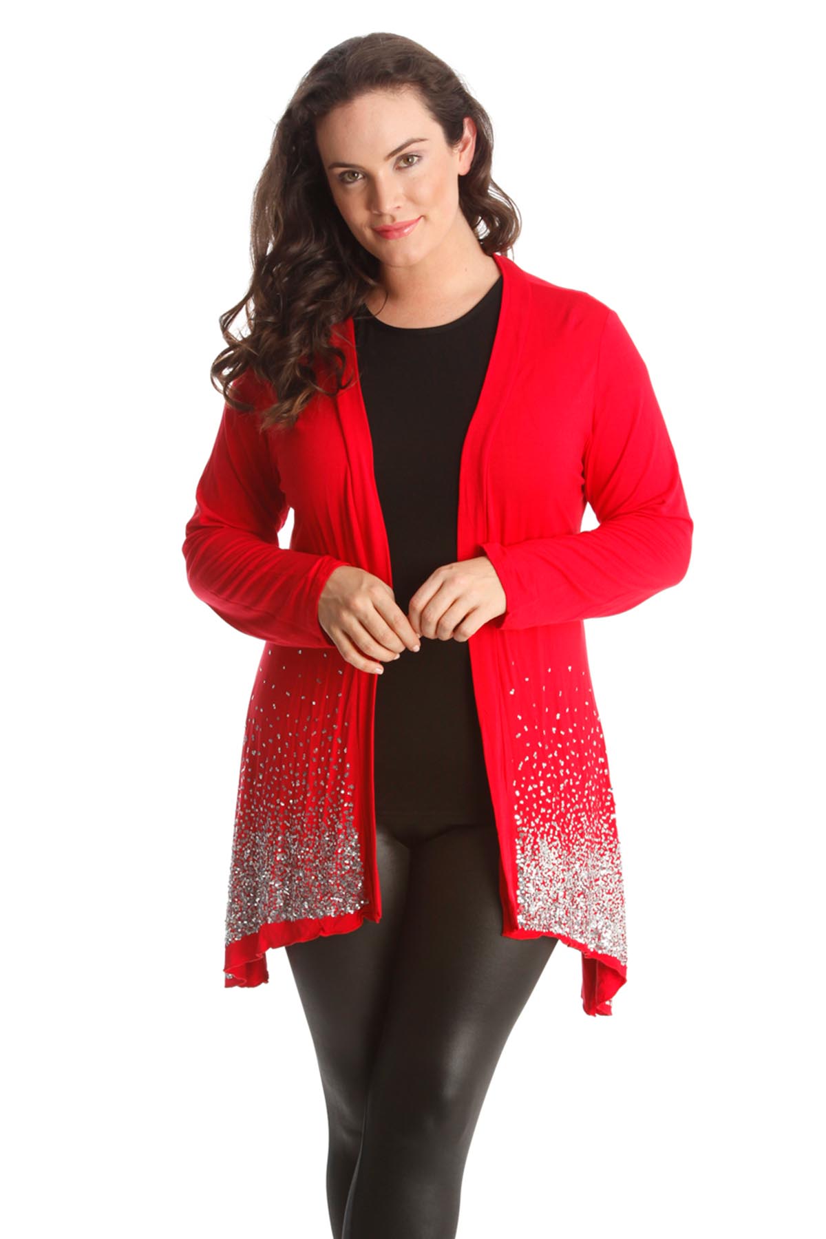 New Womens Plus  Size  Cardigan  Ladies Sequin Border Glitter 