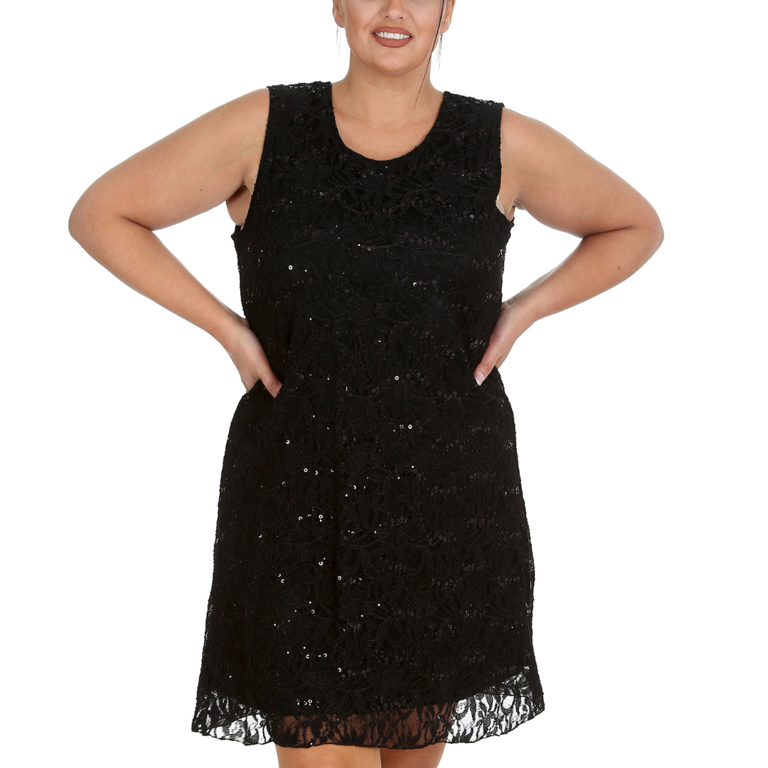 Nouvelle Plus Size Women Stylish Flapper Lace Style Dress with Sequin Detailing - Picture 2 of 33