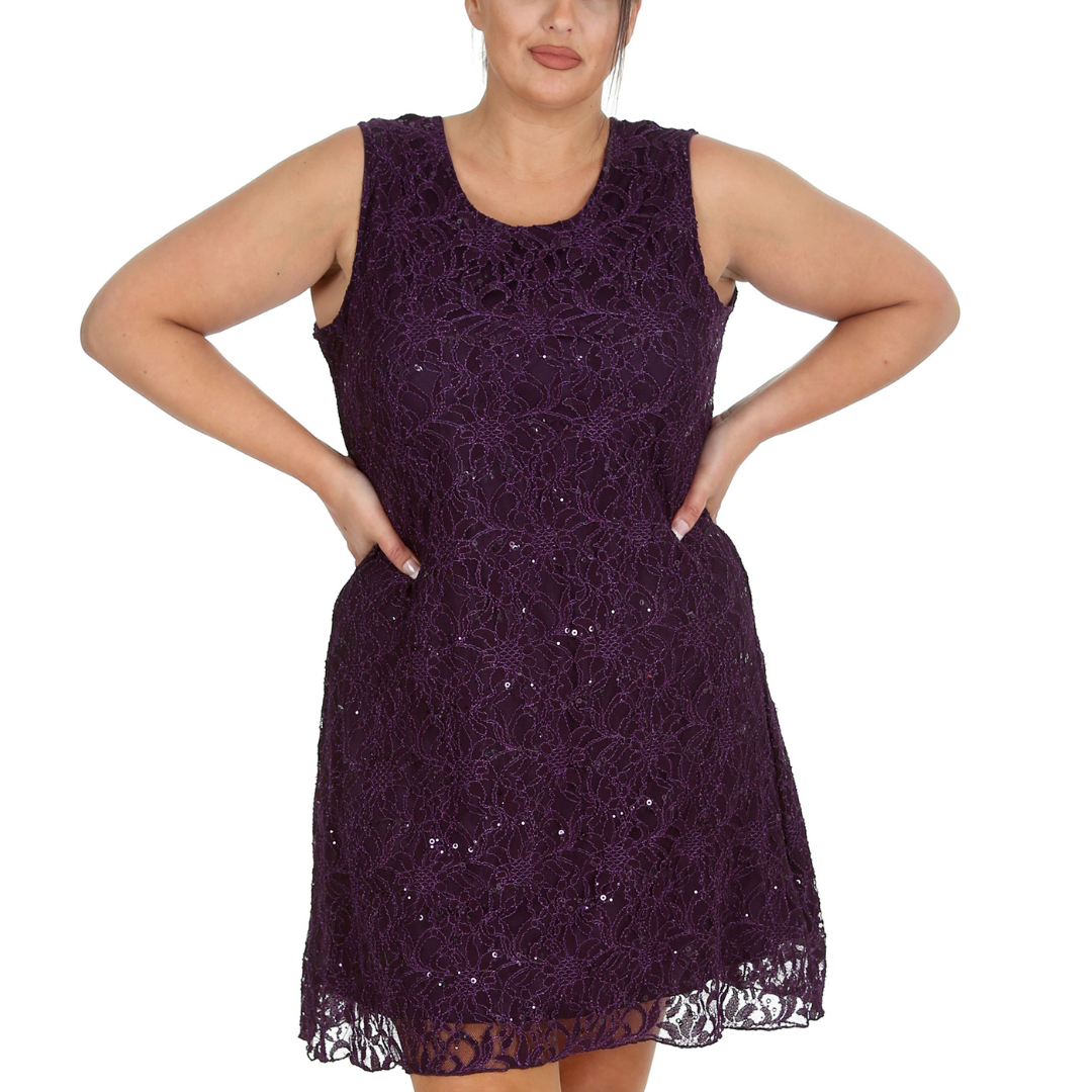 Nouvelle Plus Size Women Stylish Flapper Lace Style Dress with Sequin Detailing - Picture 8 of 33