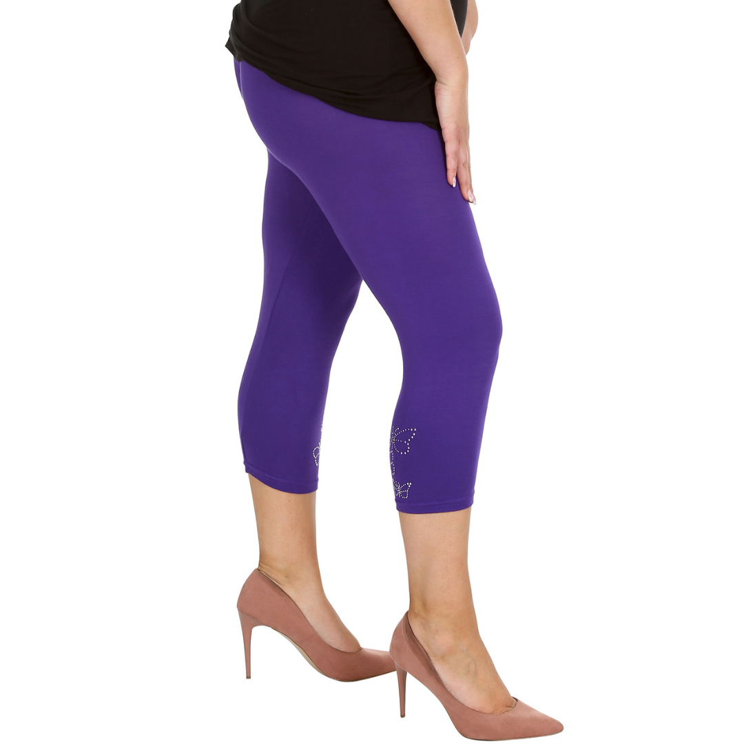 Nouvelle Talla Grande Mujer Elegante Leggings Recortados Mariposa Lámina Tachuelas en Puños - Imagen 12 de 21