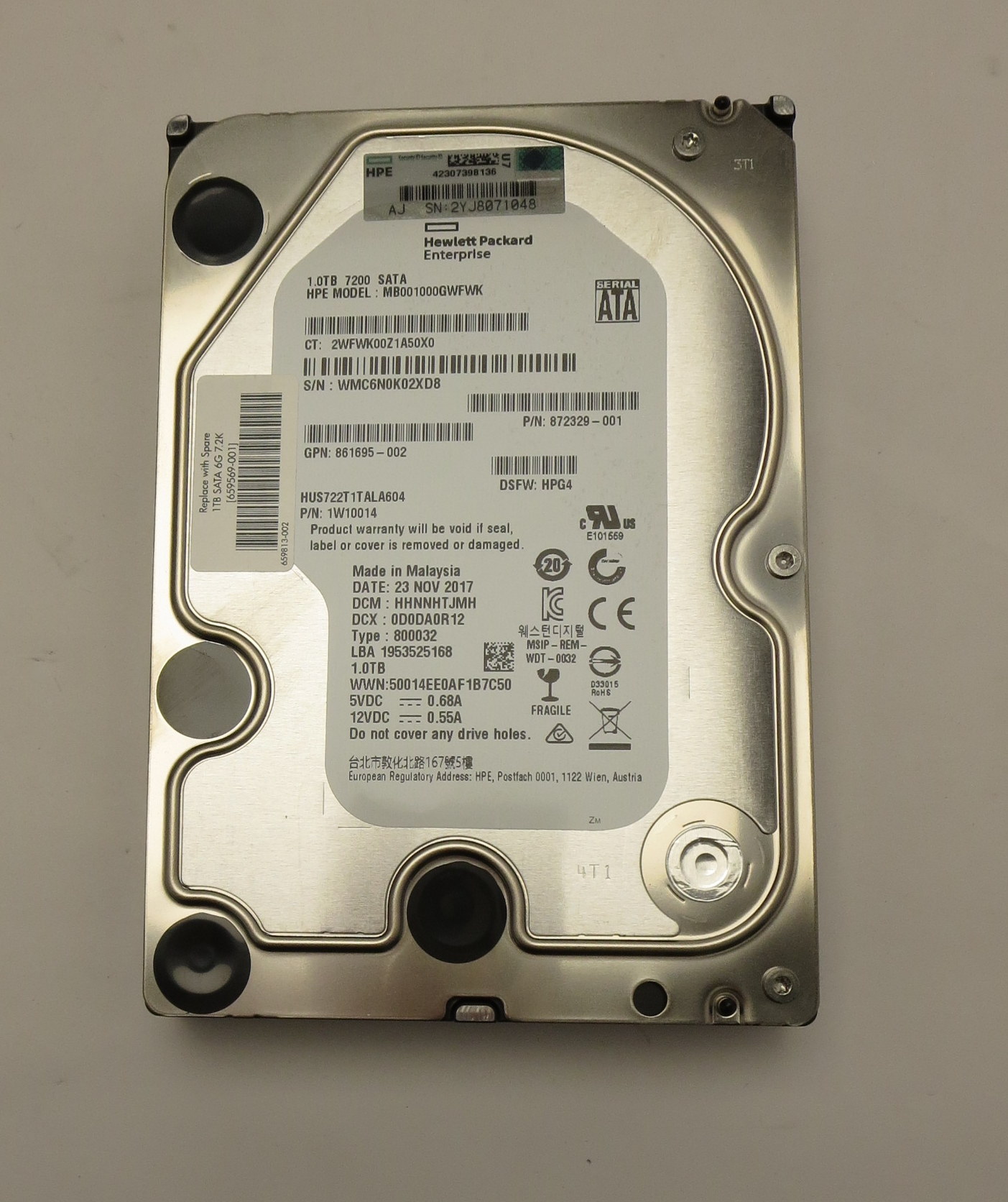 HP 1 TB 3.5" Internal Hard Drive SATA 7200rpm 801882-B21 4514953847620 ...