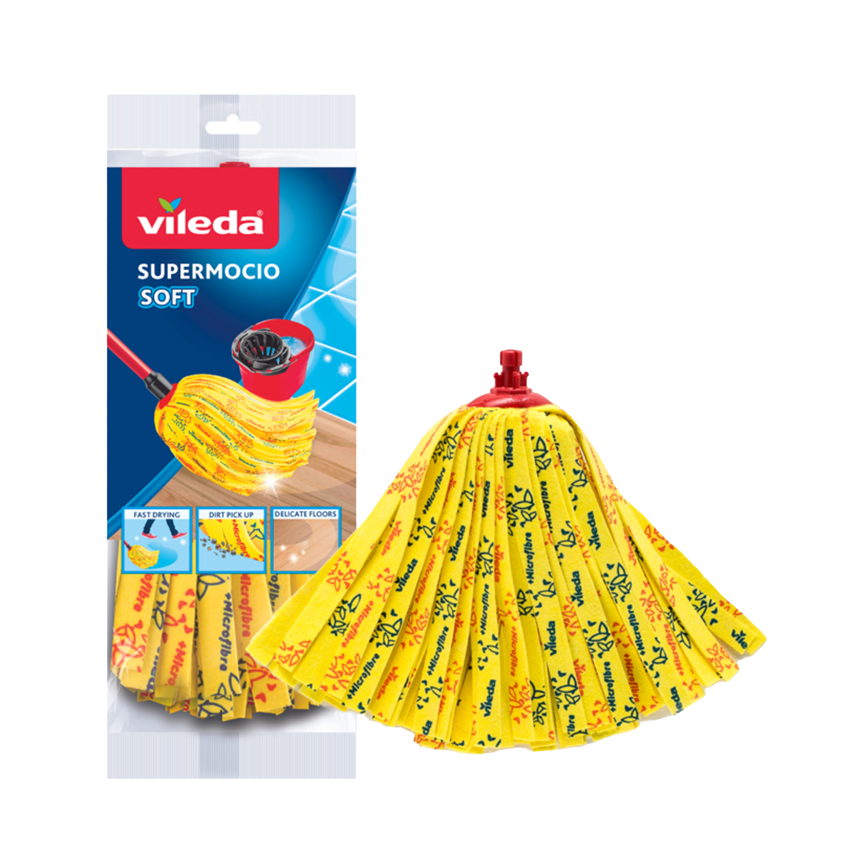 Vileda Supermocio Soft Microfibre Floor Clean Mop Head Refill Yellow 