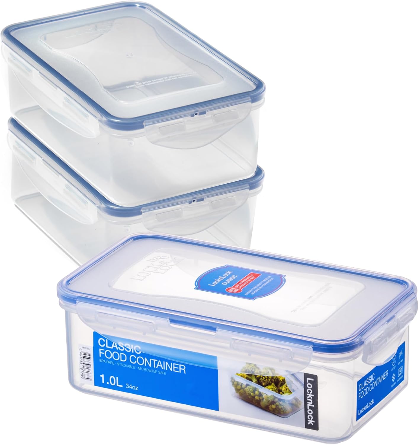 LocknLock Airtight Classic Rectangular Food Storage Container 1L BPA Free 3 Pack Image 1