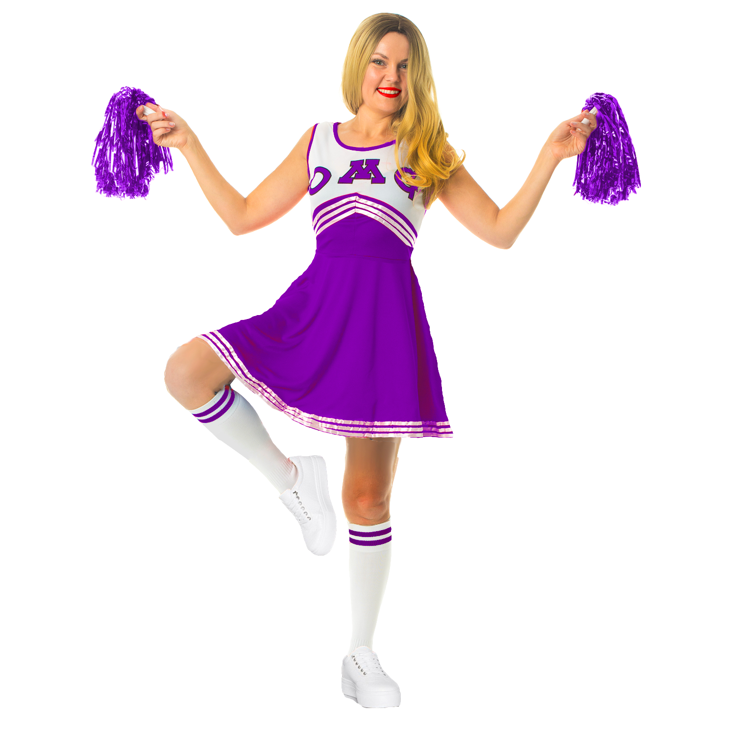 CHEERLEADER FANCY DRESS OUTFIT UNIFORM HIGH SCHOOL CHEER COSTUME WITH POM POMS - Picture 14 of 17