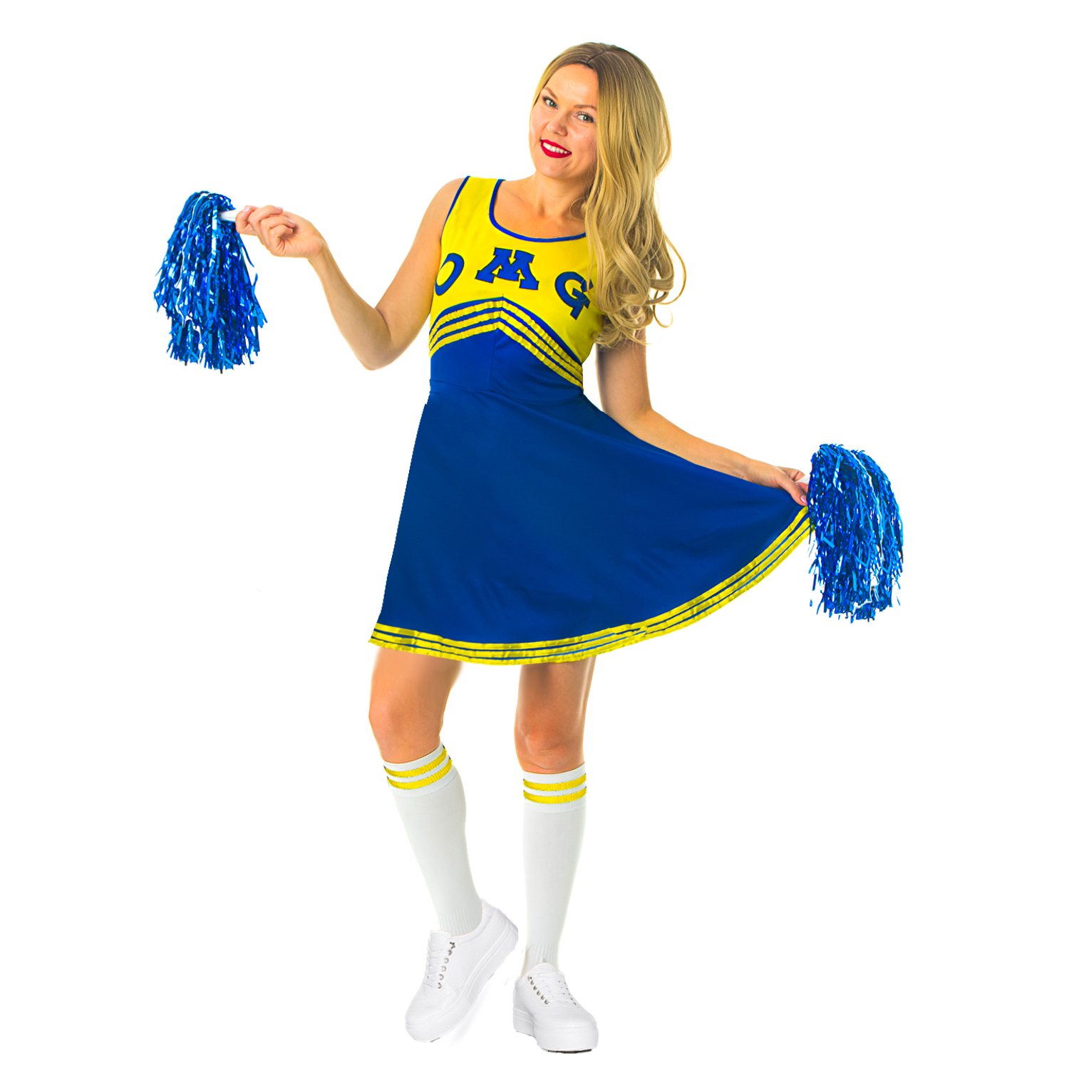 CHEERLEADER FANCY DRESS OUTFIT UNIFORM HIGH SCHOOL CHEER COSTUME WITH POM POMS - Picture 17 of 17
