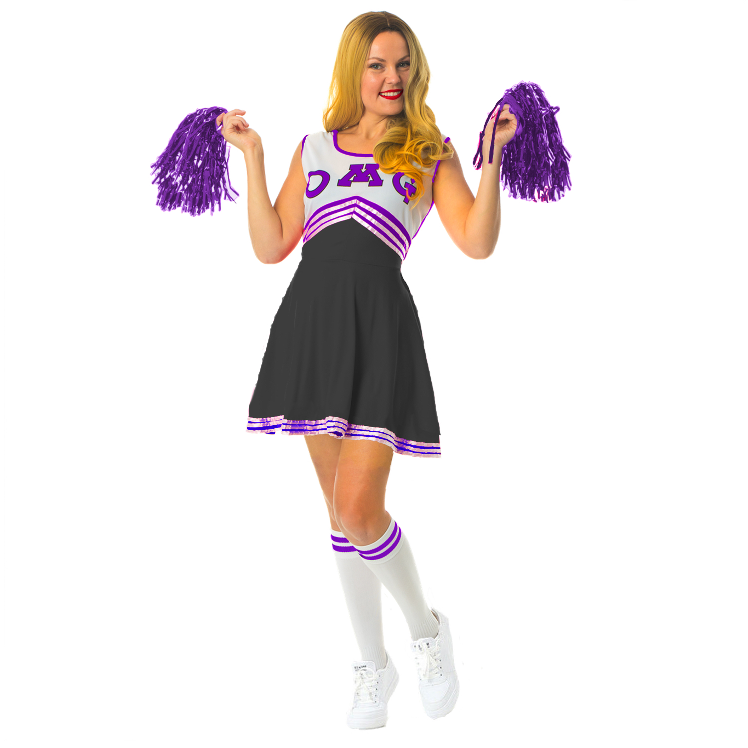 CHEERLEADER FANCY DRESS OUTFIT UNIFORM HIGH SCHOOL CHEER COSTUME WITH POM POMS - Picture 15 of 17
