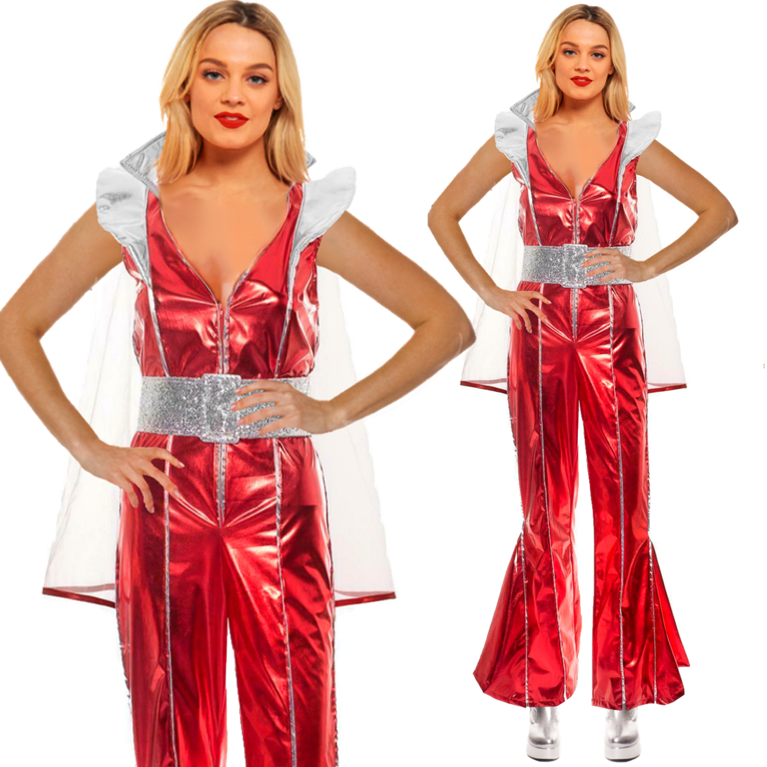 60s 70s 80s Fancy Dress Jumpsuit & Belt Costume Outfit for Retro Disco ...