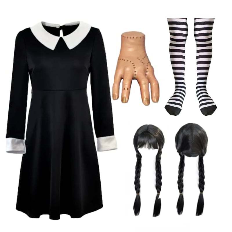 Girls Wednesday Fancy Dress Costume Halloween Book Week Kids - Picture 11 of 11