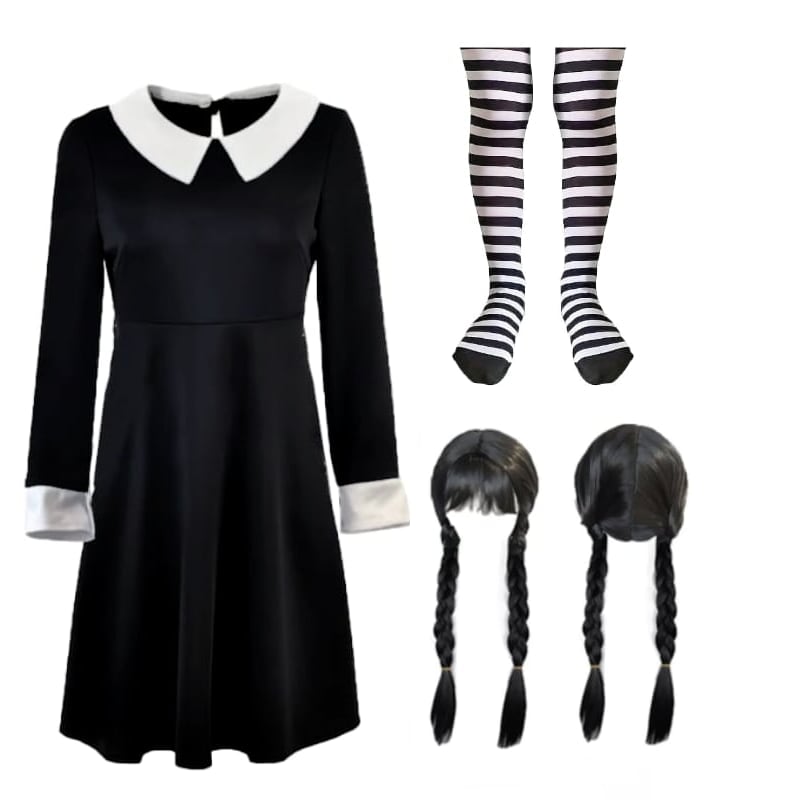 Girls Wednesday Fancy Dress Costume Halloween Book Week Kids - Picture 9 of 11