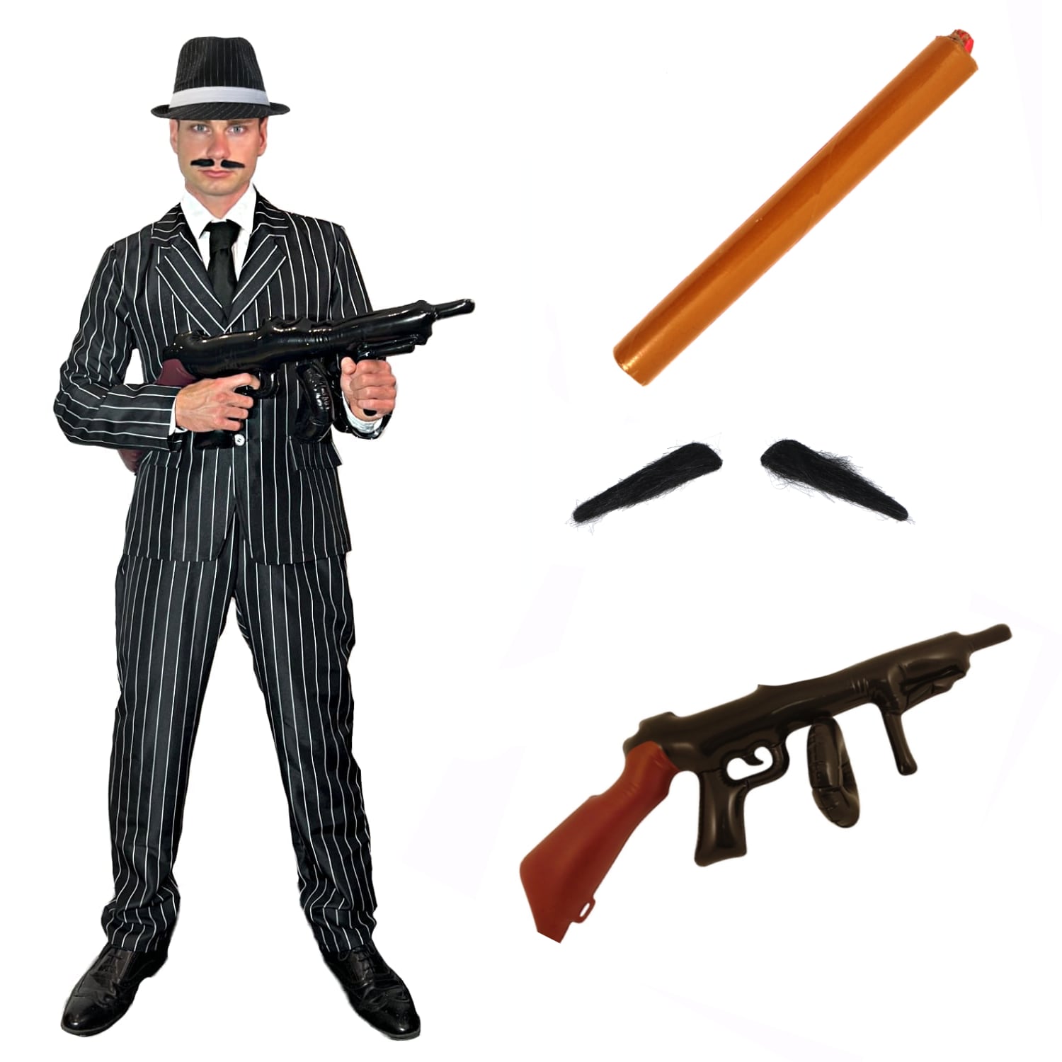 MEN'S GANGSTER COSTUME ADULT PINSTRIPE SUIT 1920'S FANCY DRESS MAFIA MOBSTER - Picture 13 of 13