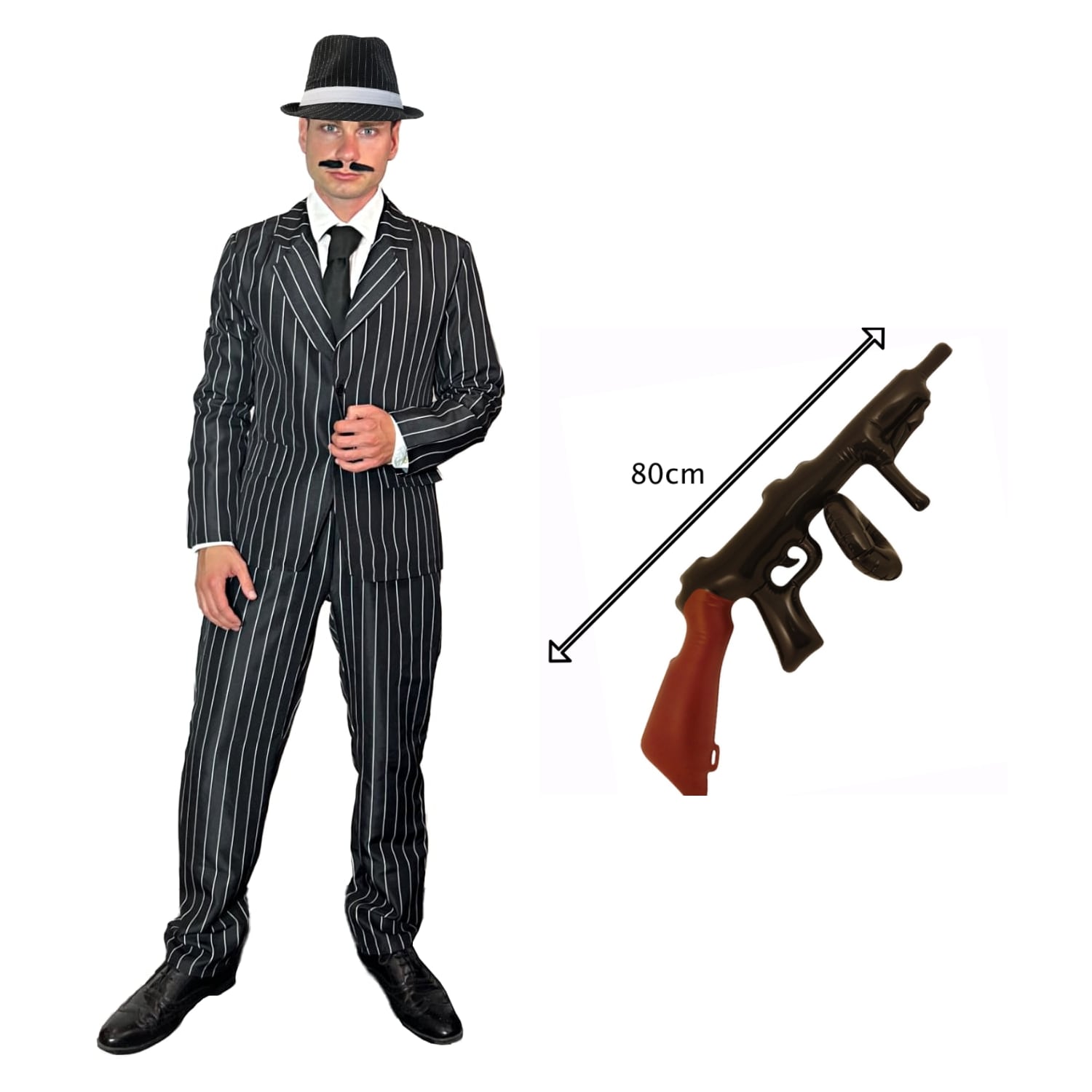 MEN'S GANGSTER COSTUME ADULT PINSTRIPE SUIT 1920'S FANCY DRESS MAFIA MOBSTER - Picture 12 of 13
