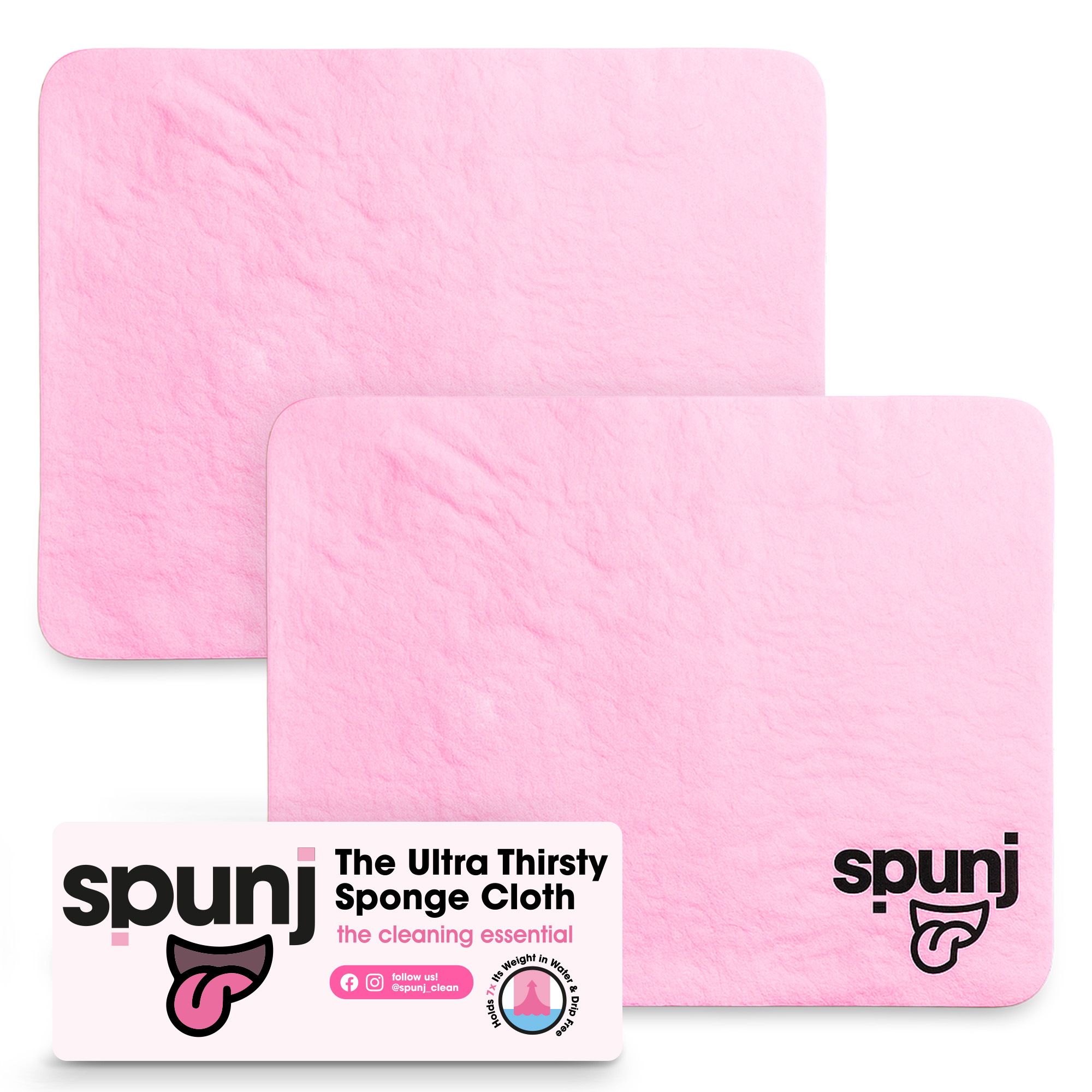2X Spunj Cleaning Cloth Pink Sponge Huge Super Absorbent Kitchen Washing Car Pad