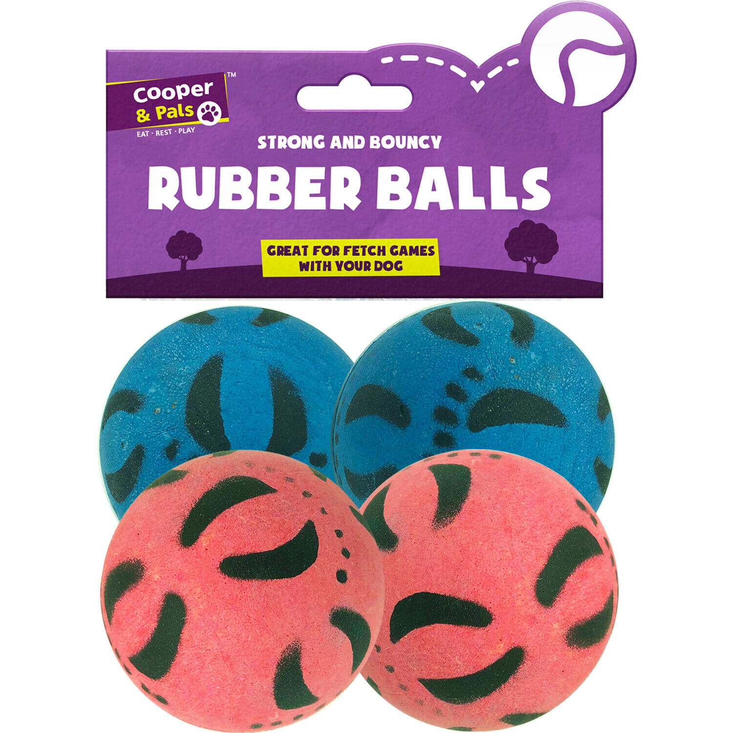4pk Rubber Dog Balls 2 X 2pk Bouncy Puppy Play Ball Pink & Blue Fun