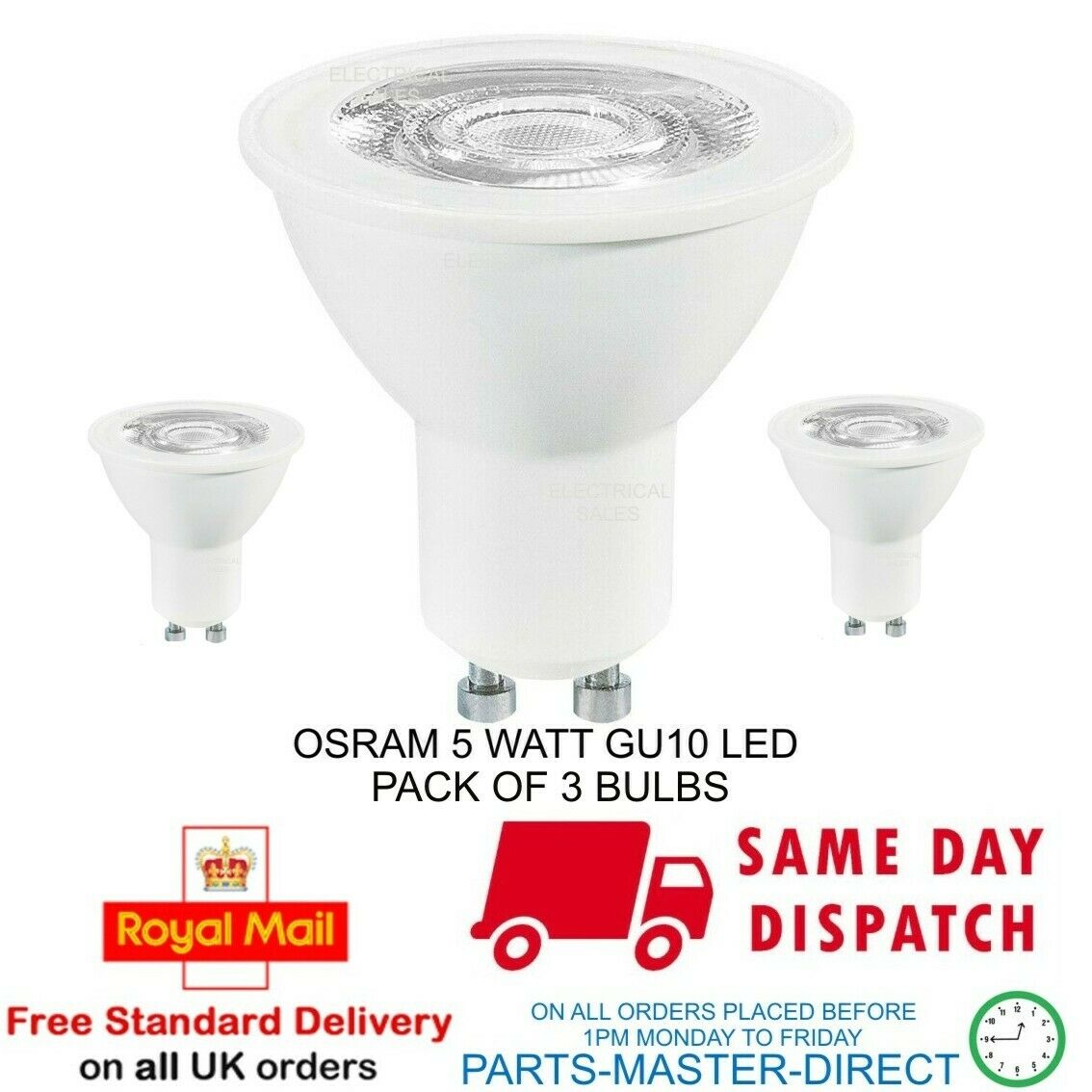 Osram 5 Watt Cool White Gu10 Led Light Bulb Lamp 4000K A+ Energy Rated – 3 Pack –