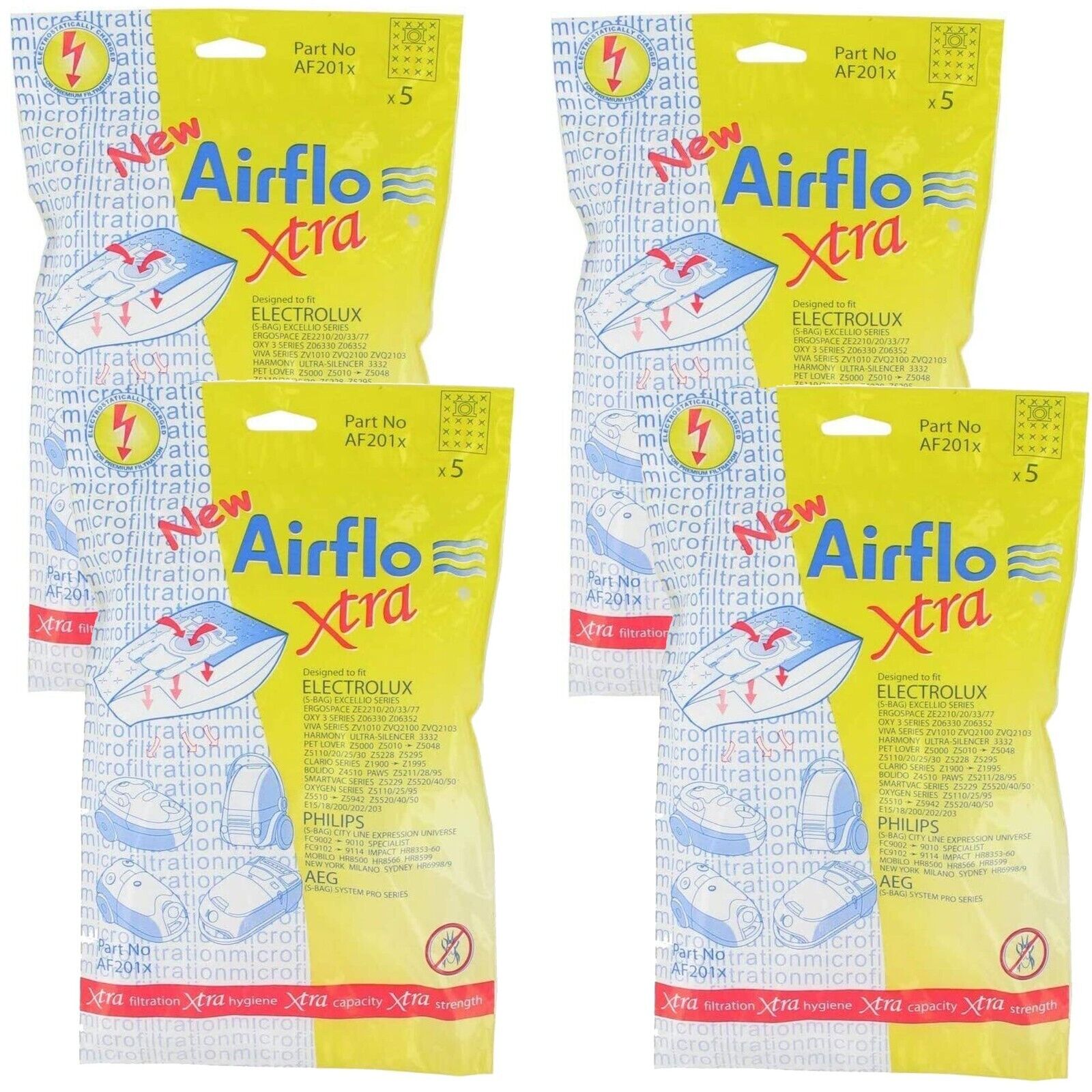 Airflo AF201X Vacuum Bags For Electrolux Excellio Smart Vac Xtra SMS Bags X 20 –