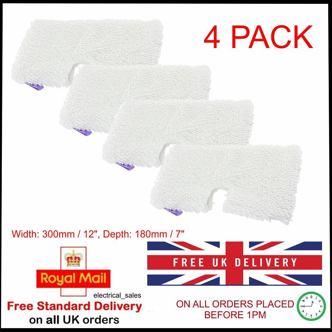 Fits Shark S3601 S3901 Series All Purpose Steam Pocket Cloth Head Mop Pad 4 Pack – 77CC08