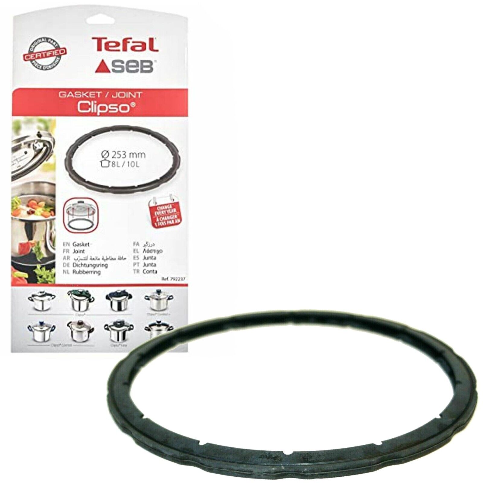 Genuine Tefal 8L 10L Clipso Pressure Cooker 253mm Rubber Gasket Seal Ring –