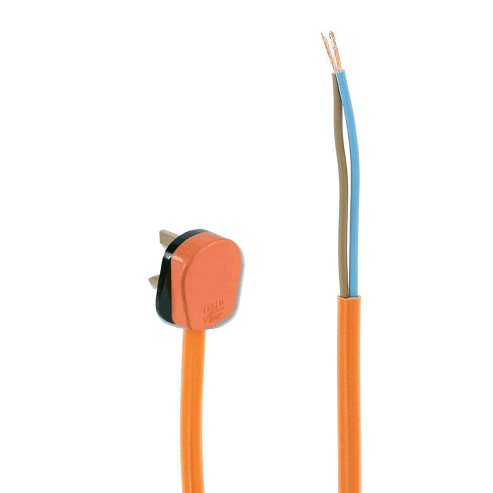 Orange Flex 2 Core Mains Cable Suitable For Flymo Bosch Lawn Mower Hedge Trimmer- 15M With Plug –