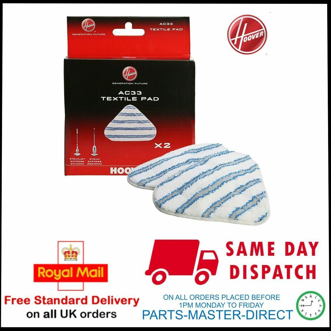 Genuine Hoover Steamjet Ac33 Sss1300 Washable Microfibre Steam Mop Pads 2 Pack – 35601658