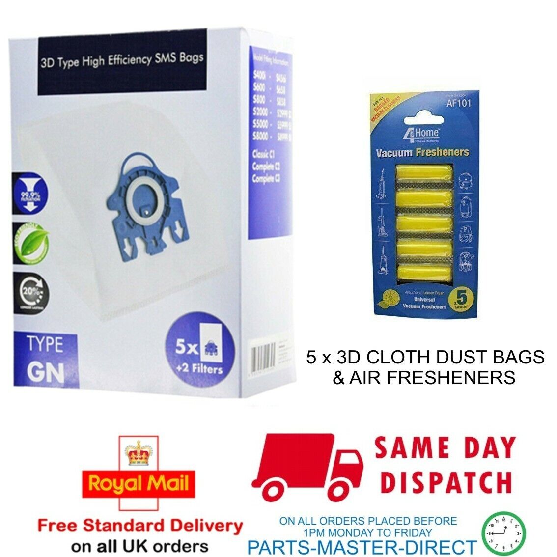 Miele Gn Cat Dog Tt5000 S5000 S5261 3d Hyclean Dust Bags X 5 & Air Fresheners –