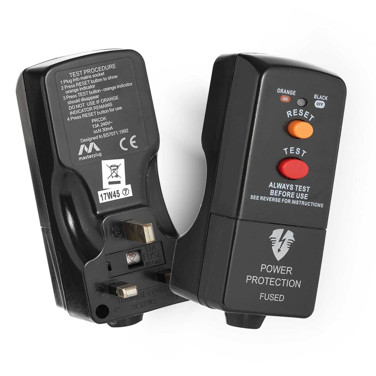 Masterplug RCD Mains Safety Plug Adaptor Double Pole Red Contact Break ...
