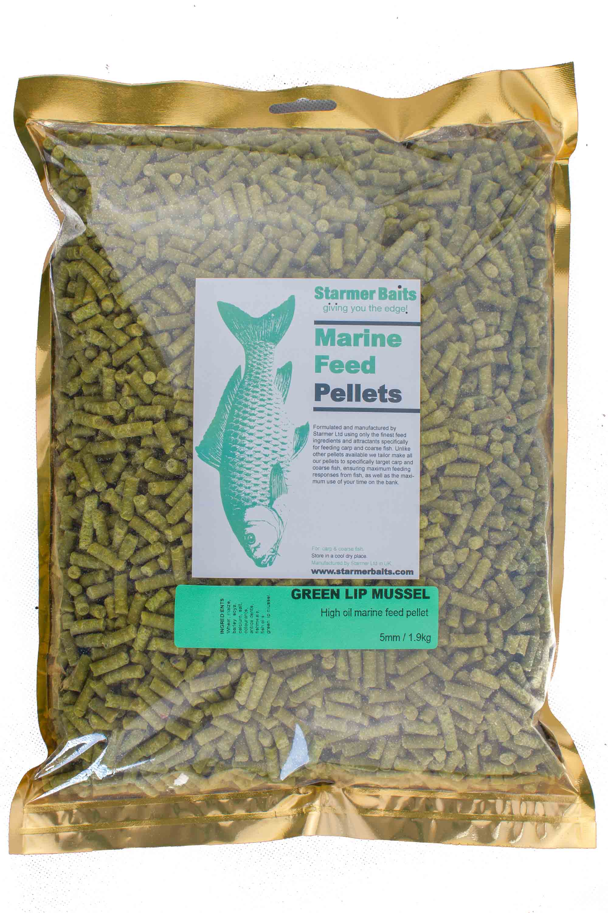 Green lip mussel marine feed pellets for carp & coarse fishing 5mm
