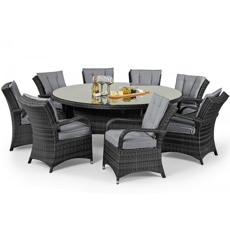 Houston Rattan Outdoor Garden Furniture 8 Seater Grey Round Table Set