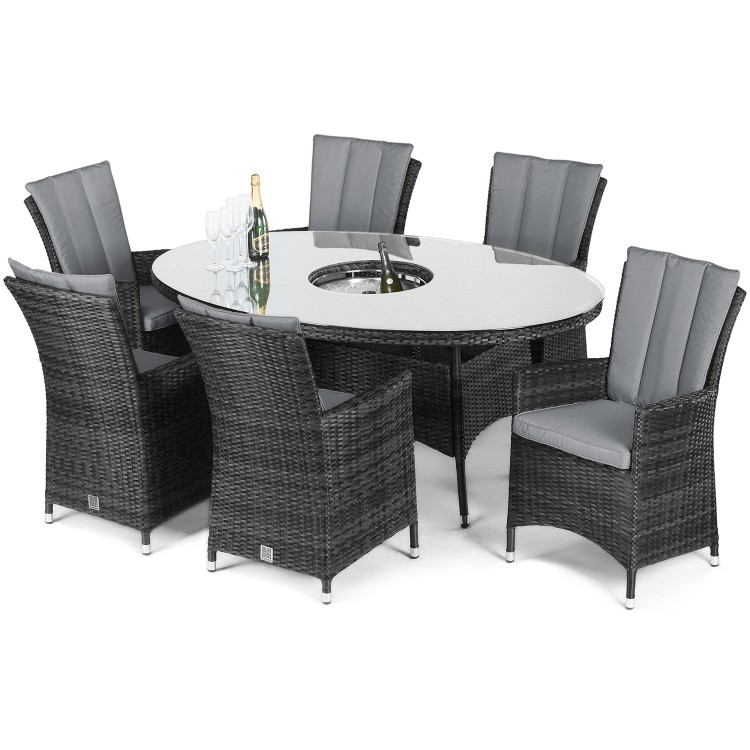 Seattle Rattan Garden Furniture 6 Seater Grey Oval Dining Set with Ice