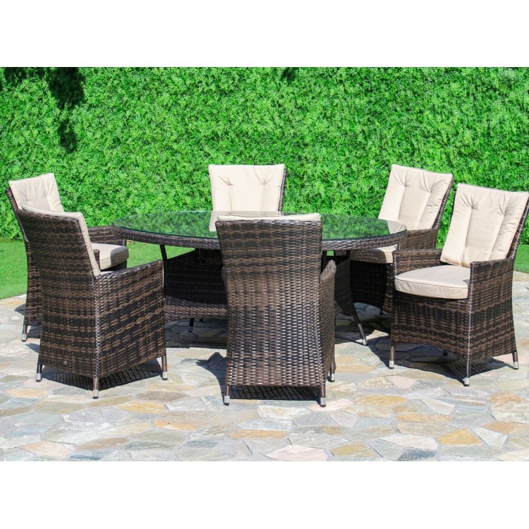 Milan Rattan Outdoor Garden Furniture 6 Seater Brown Oval Dining Table