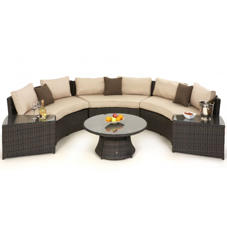 Milan Rattan Outdoor Garden Furniture Brown Half Circle Sofa Set with