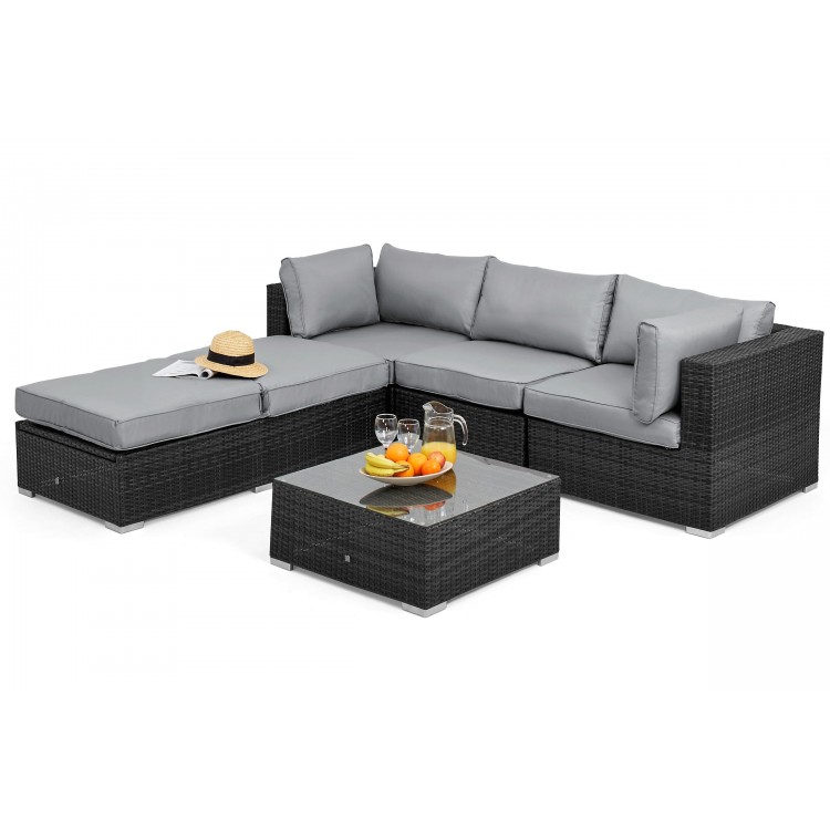 Seattle Rattan Outdoor Garden Furniture Grey Sofa Set with Chaise