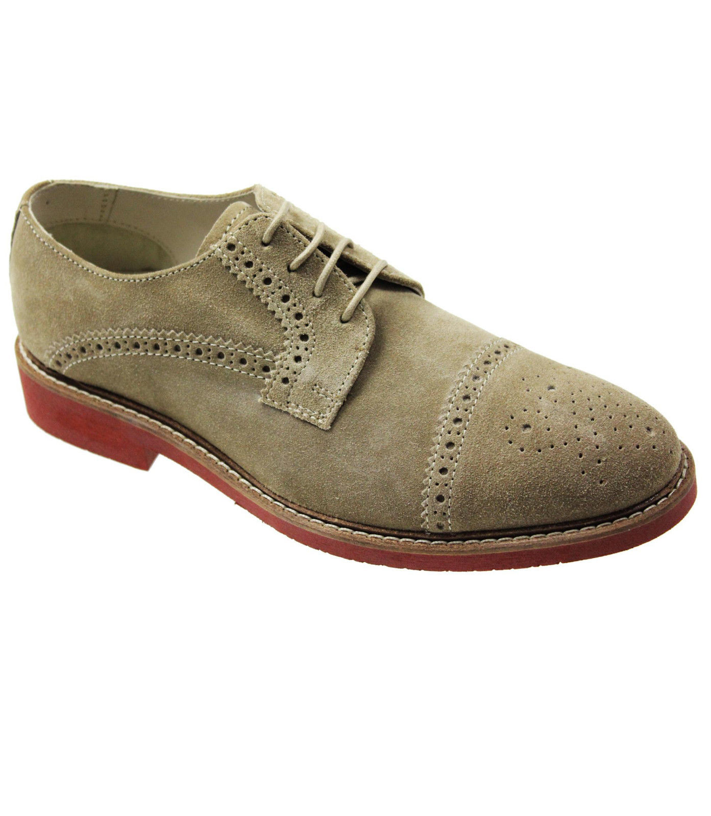 NEW MENS BEIGE SUEDE LEATHER BROGUE OXFORD OFFICE WORK LACE UP SHOES