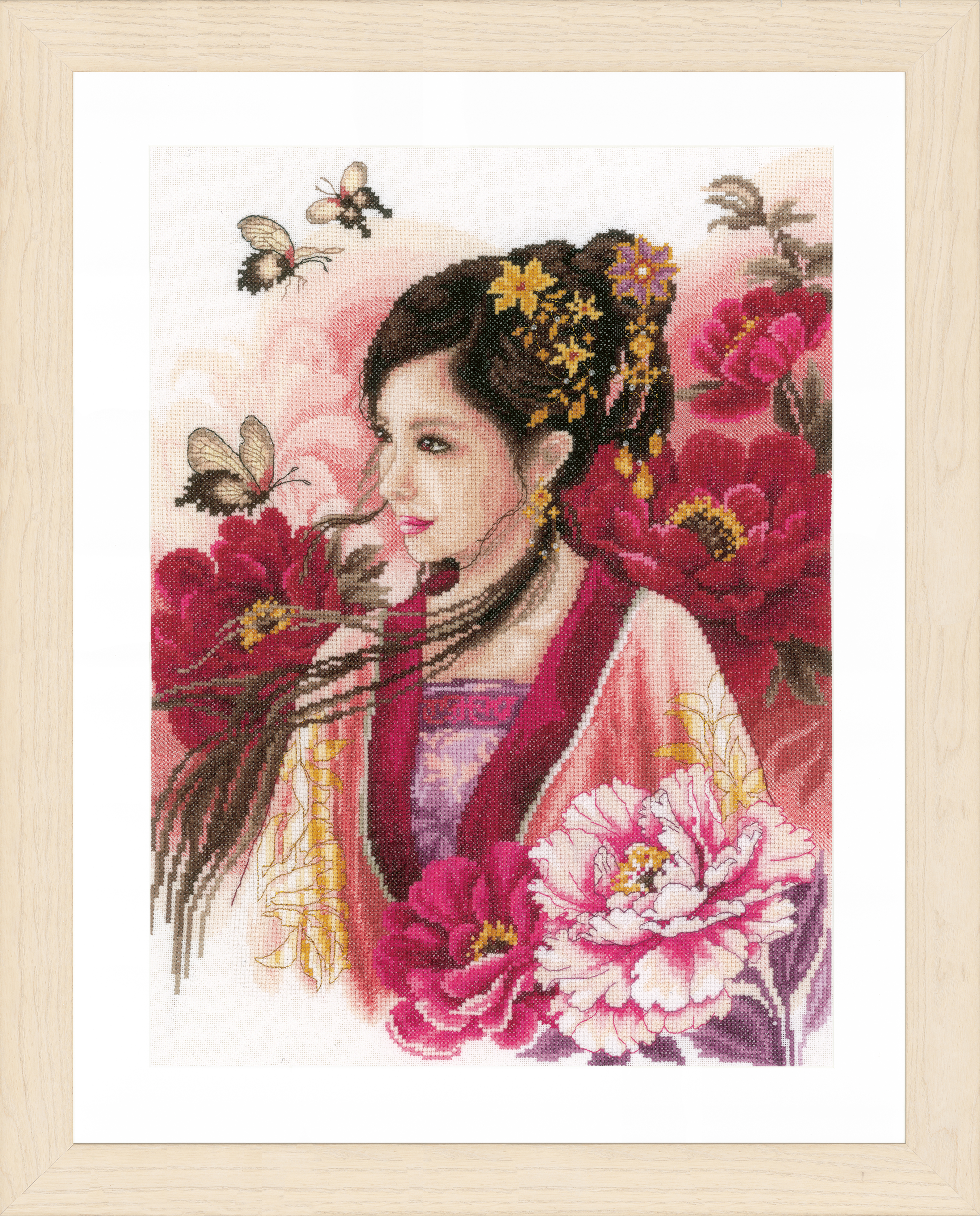 Kit point de croix compté Lanarte : femme asiatique en rose (evenweave) - Photo 1/1