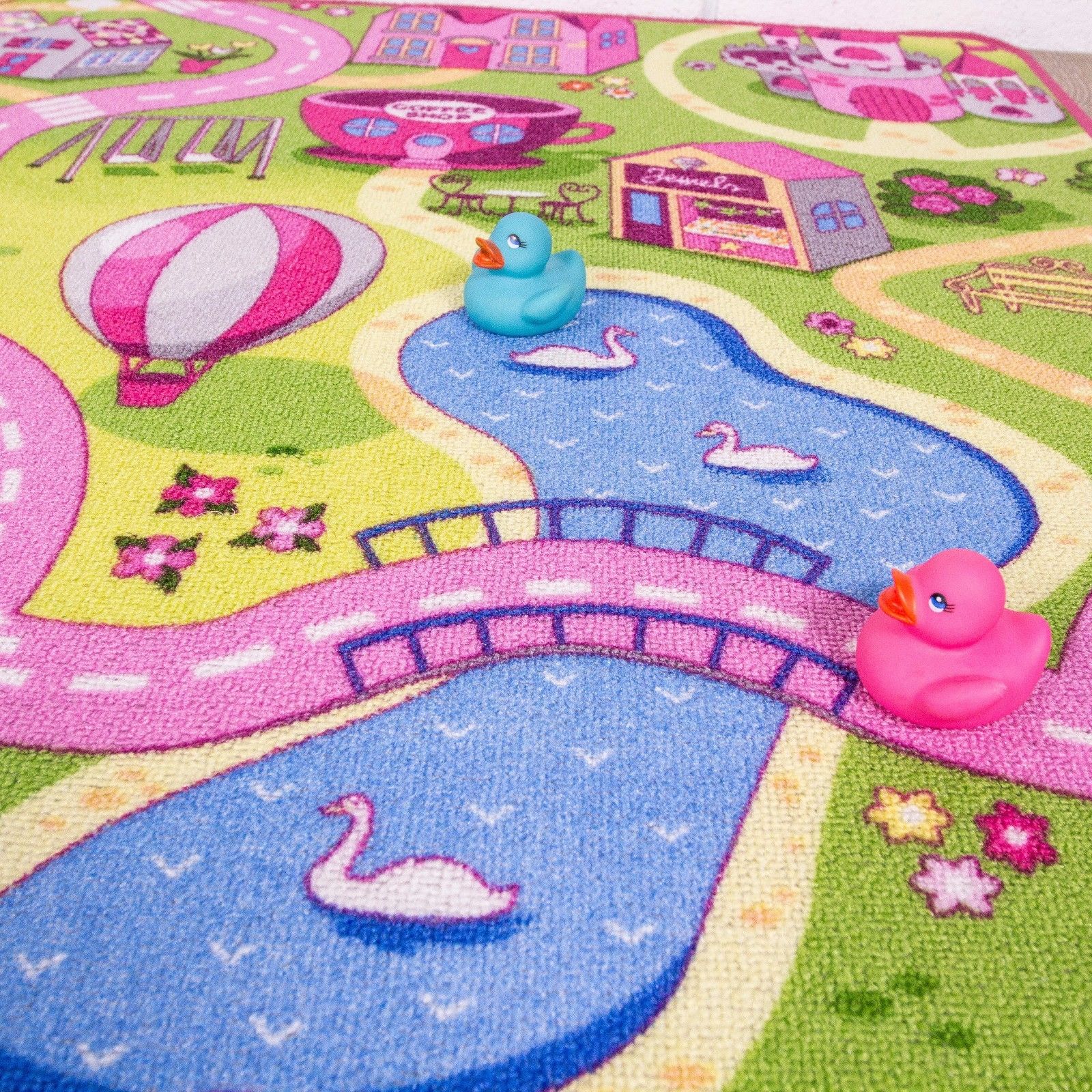 CHILDREN'S RUGS KIDS PLAY MAT GIRLS BOYS FUN RUG PINK RED ROAD WORLD ...