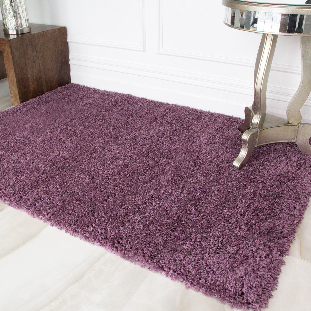 SMALL LARGE THICK SOFT MAUVE PURPLE SHAGGY RUGS NON SHED 5cm PILE MODERN RUGS 