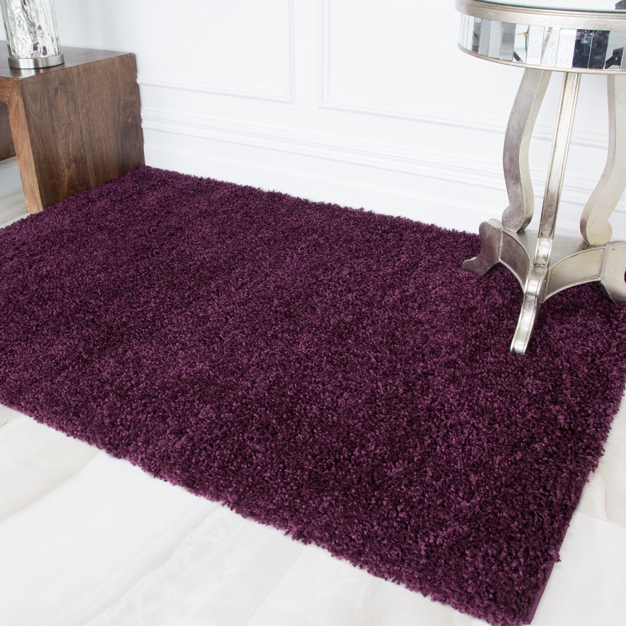Purple Shaggy Rugs for Bedroom Soft Cosy Violet Rugs for Childrens Fluffy Rugs 