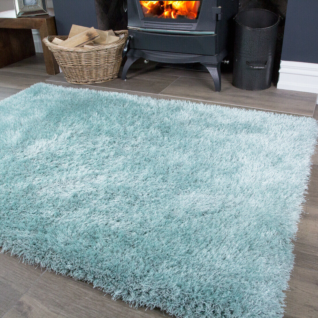 Soft Warm Shaggy Duck Egg Blue Rugs Thick Fluffy Bedroom Cosy Area Mats ...