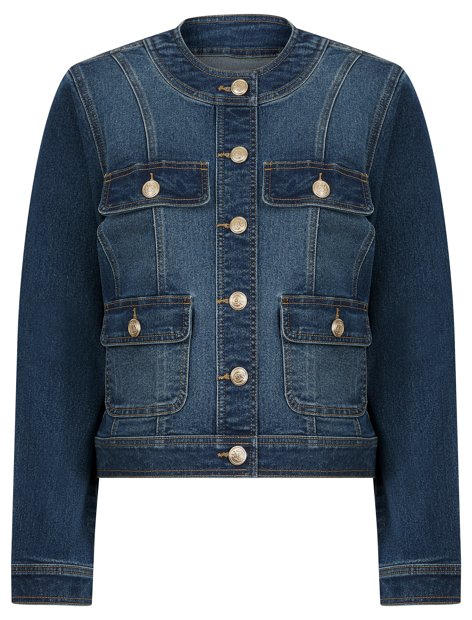 Women's Collarless Denim Jacket Lightweight Stretch Soft Cotton Summer Coat Top