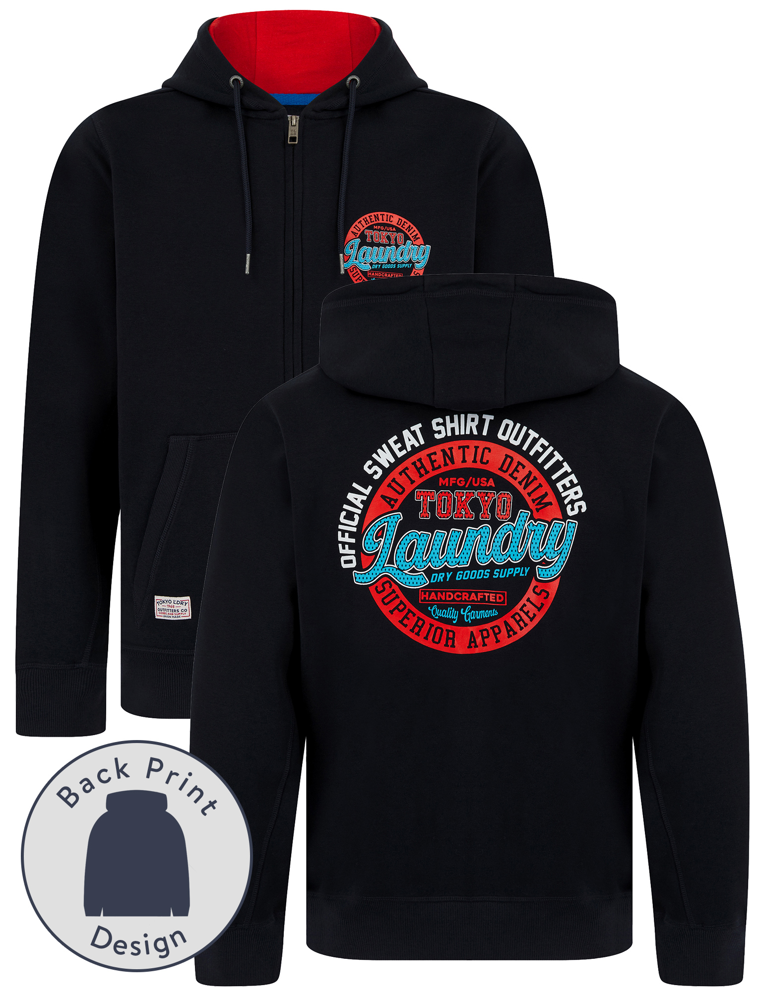 Tokyo Laundry Men's Hoodie Zip Through Retro Motif Hooded Top Hoody Sweater - Picture 10 of 13