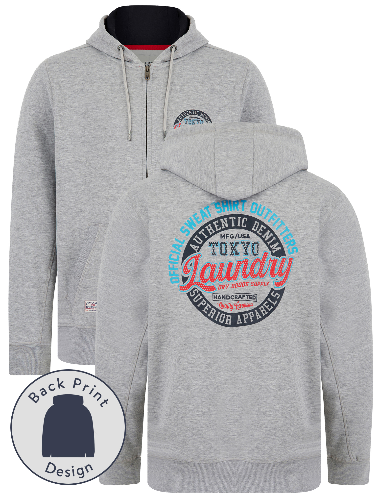 Tokyo Laundry Men's Hoodie Zip Through Retro Motif Hooded Top Hoody Sweater - Picture 2 of 13