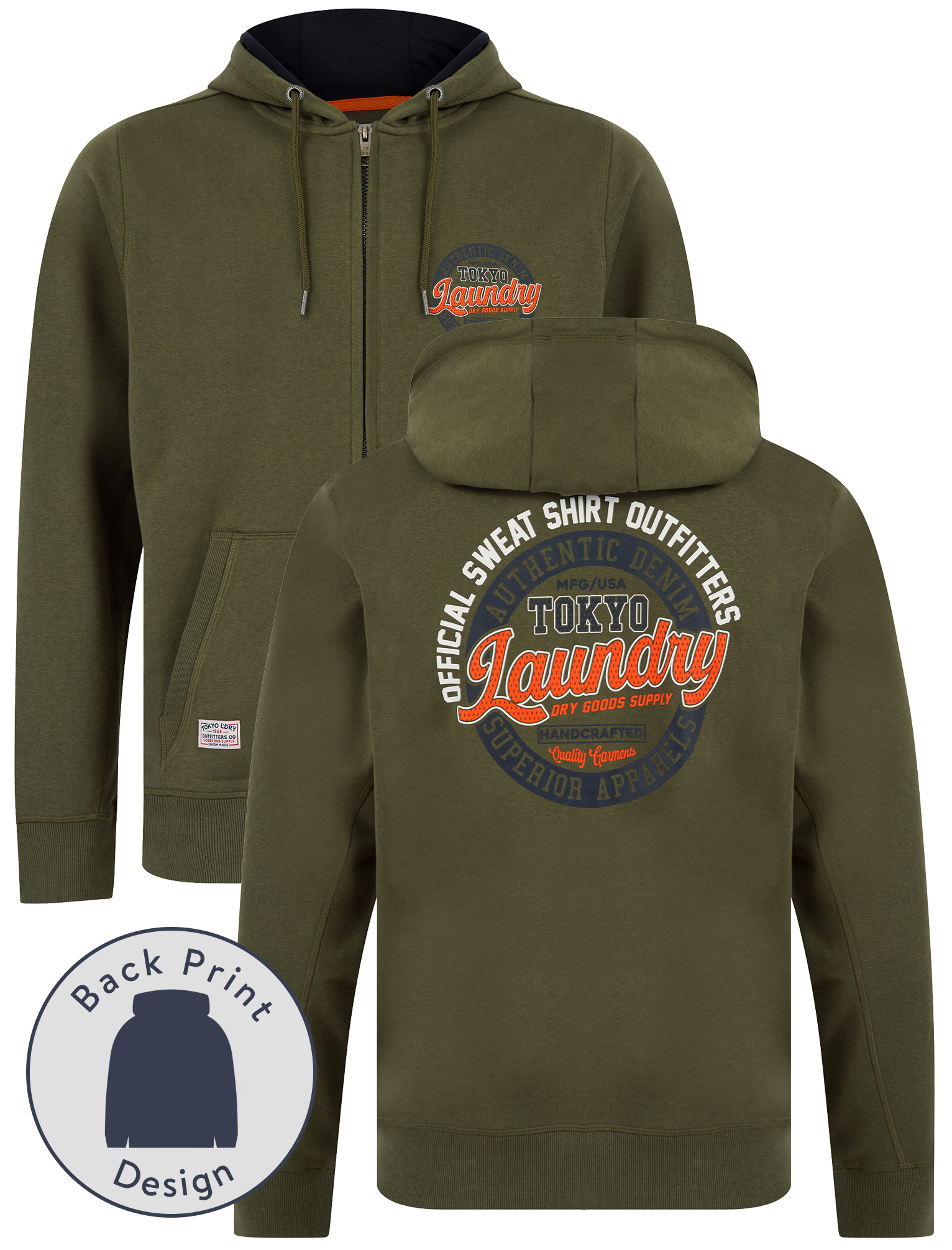 Tokyo Laundry Men's Hoodie Zip Through Retro Motif Hooded Top Hoody Sweater - Picture 6 of 13