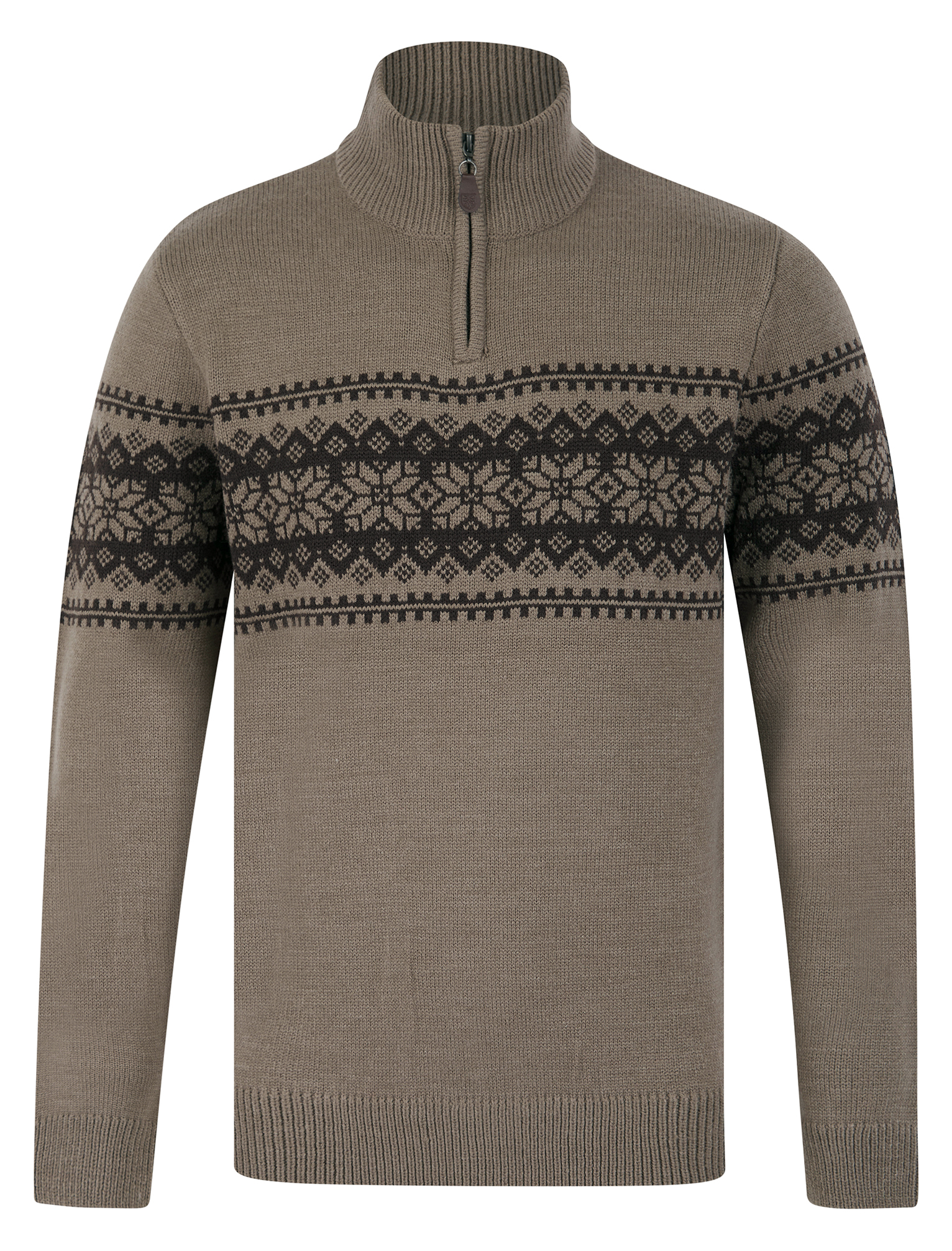 Men's Funnel Neck Jumper Quarter Zip Nordic Fair Isle Knit Sweater Warm Winter