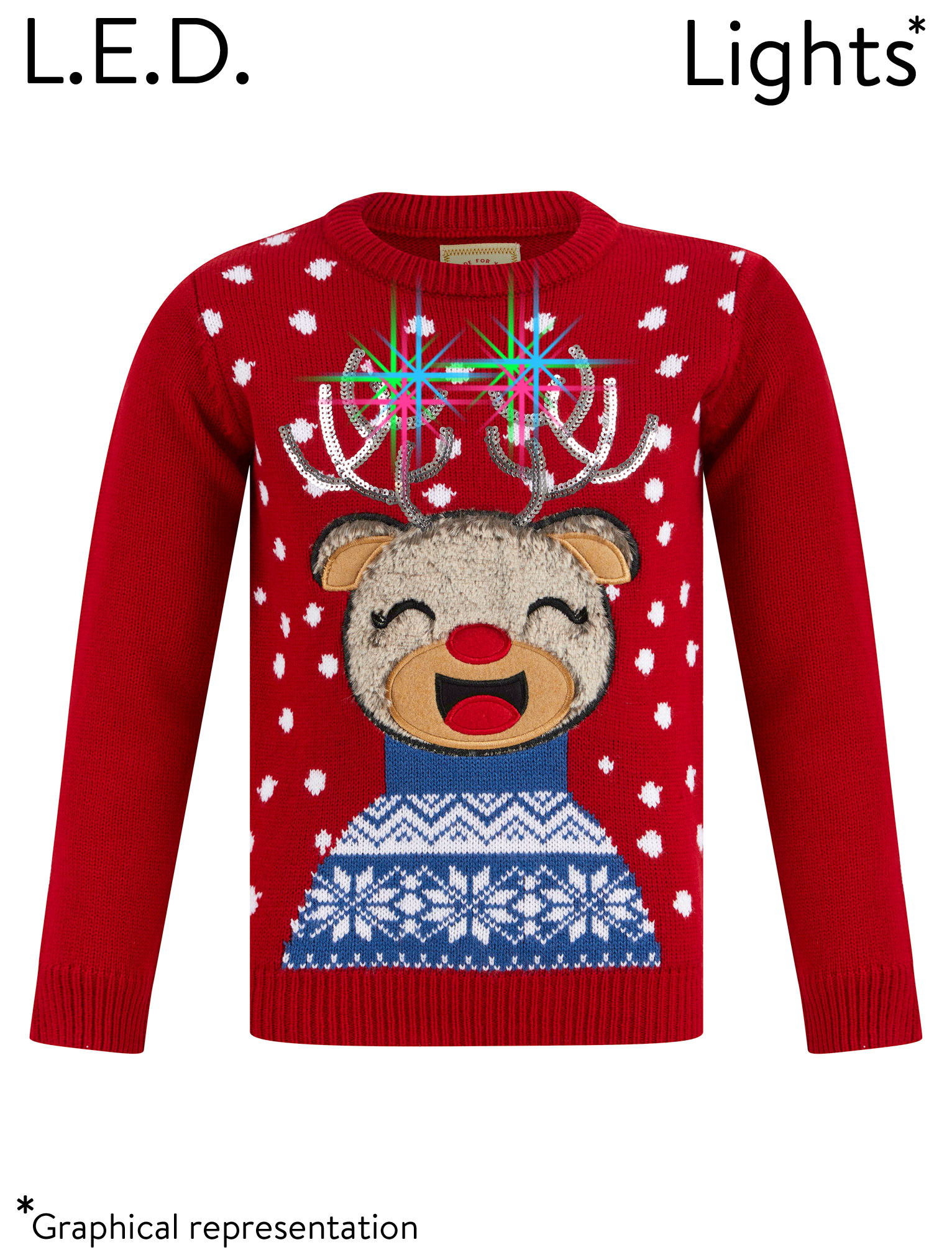 Girl's Christmas Jumper LED Light Up Kid's Children's Xmas Sweater Knit Reindeer 
