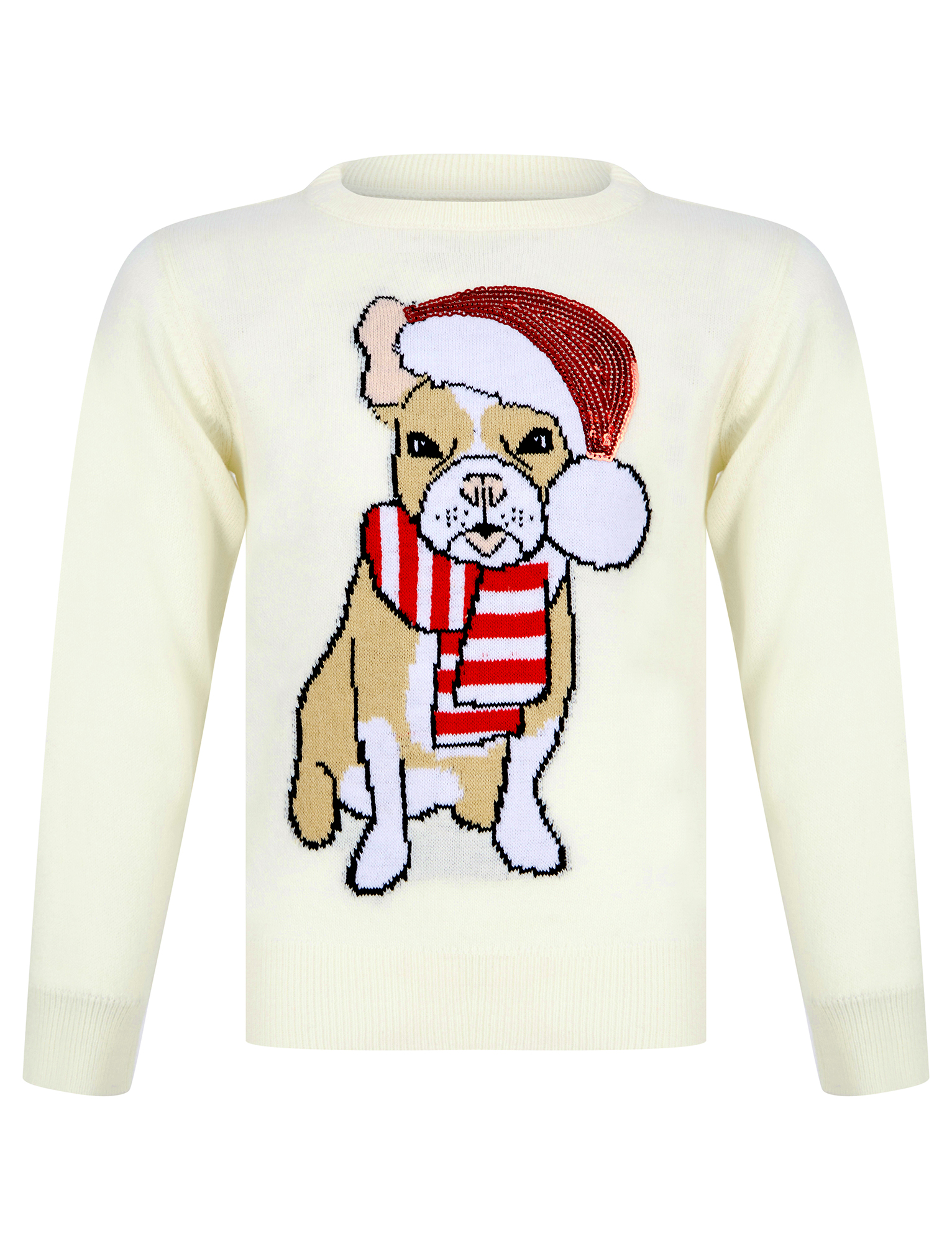 Kids Girls Christmas Jumper Santa Dog Novelty Sequinned Xmas Sweater Pullover - Picture 5 of 7