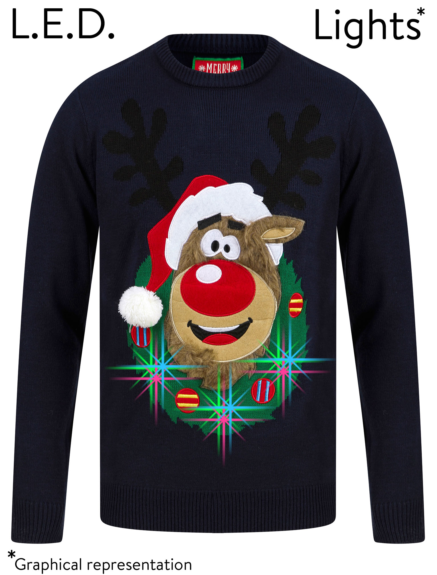 New Men's ABC LIGHT MERRY CHRISTMAS THE UPSIDE DOWN  XMAS Knitted Jumper Sweater 