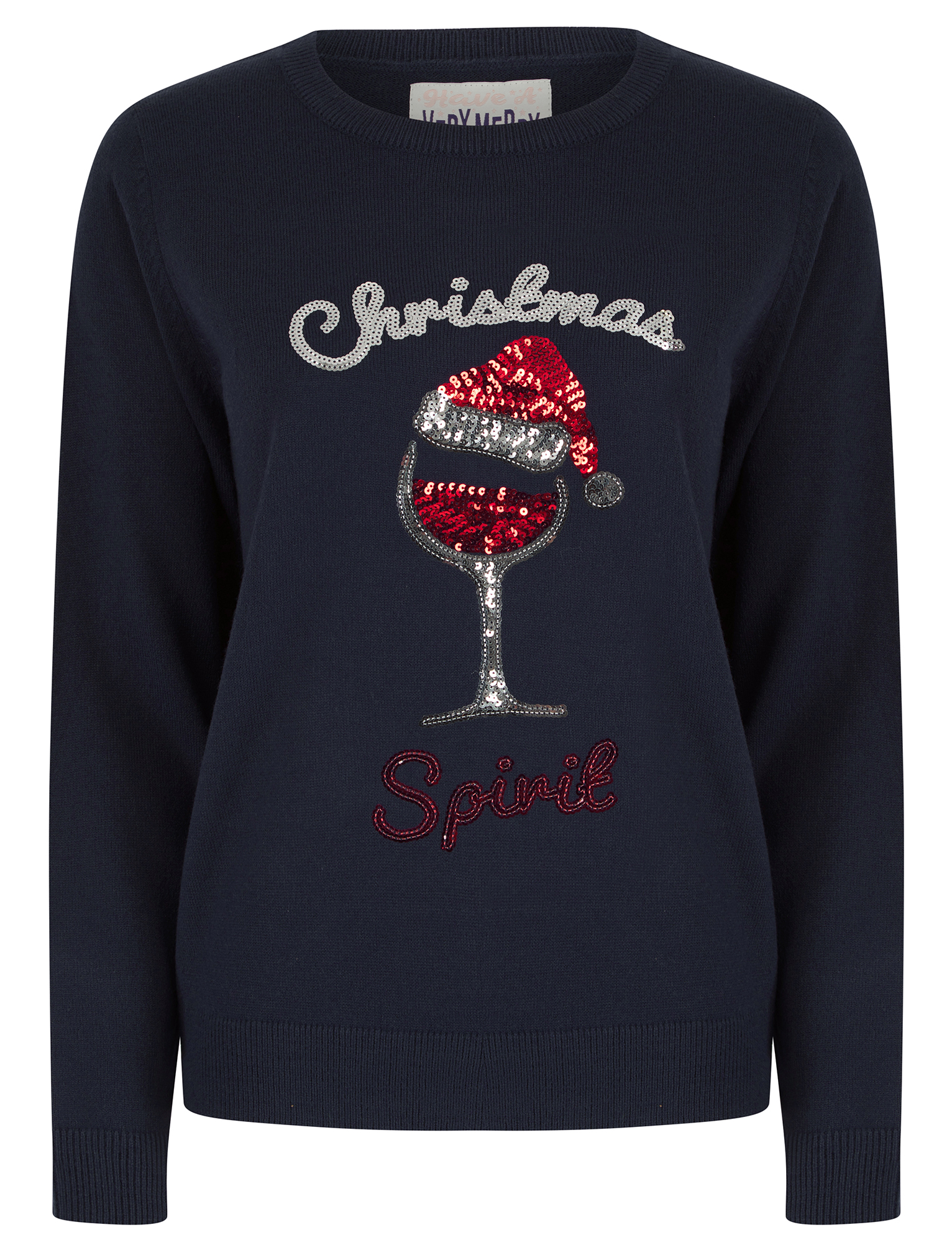 Women's Novelty Christmas Jumper Knitted Sequin Wine Gin Xmas Sweater