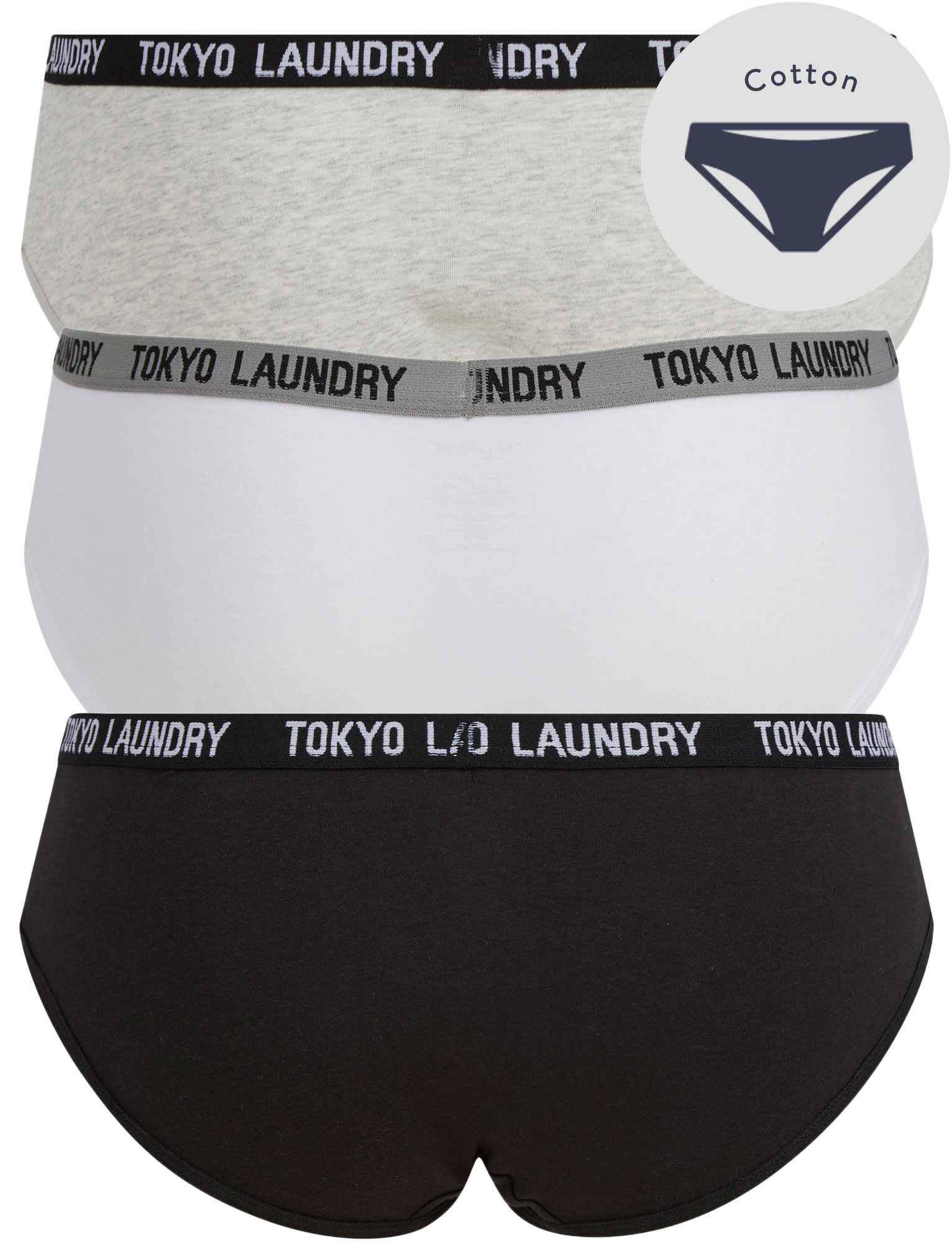 Tokyo Laundry Women's Knickers 3 Pack Cotton Stretch Briefs Thongs