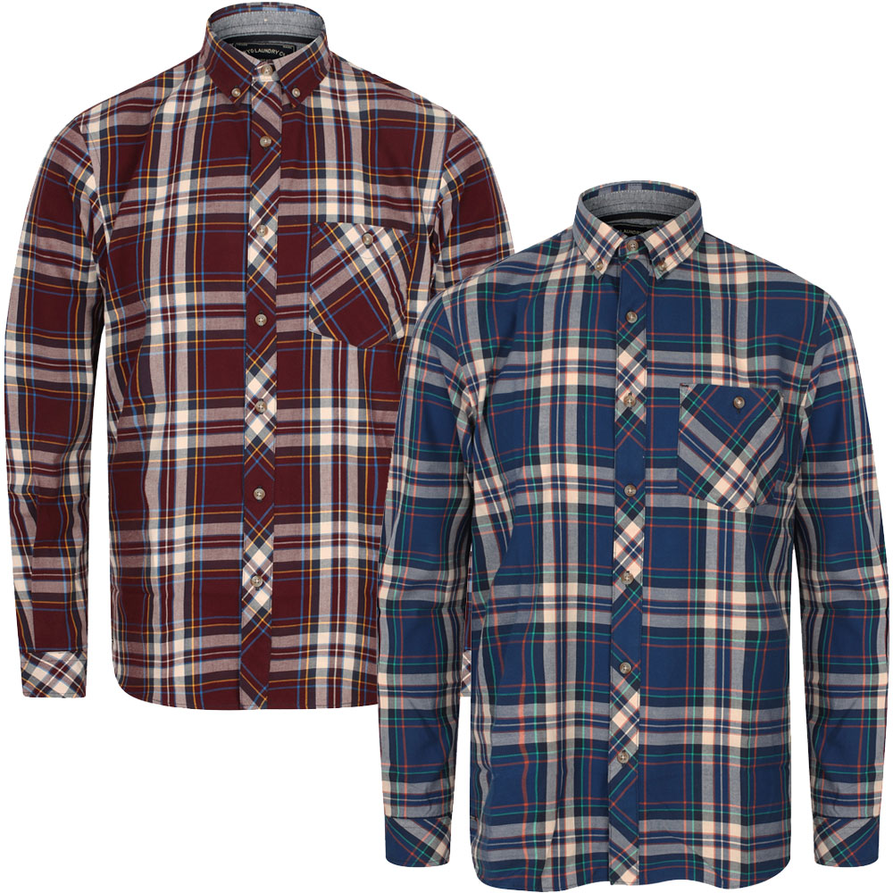 Tokyo Laundry Mens Designer Milan Check Long Sleeve Classic Button Collar Shirt