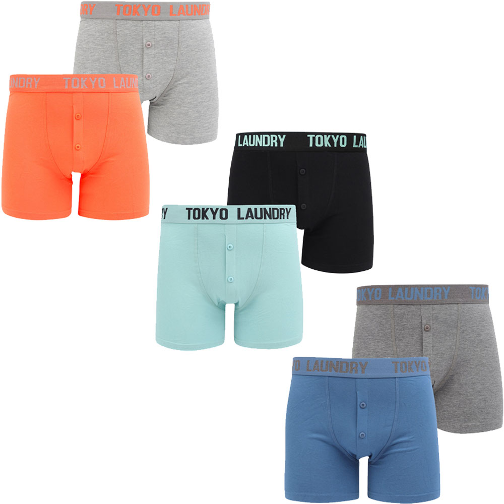 2 Pack Buttoned Cotton Rich Boxer Shorts Set Size S-XXL New Mens Tokyo Laundry