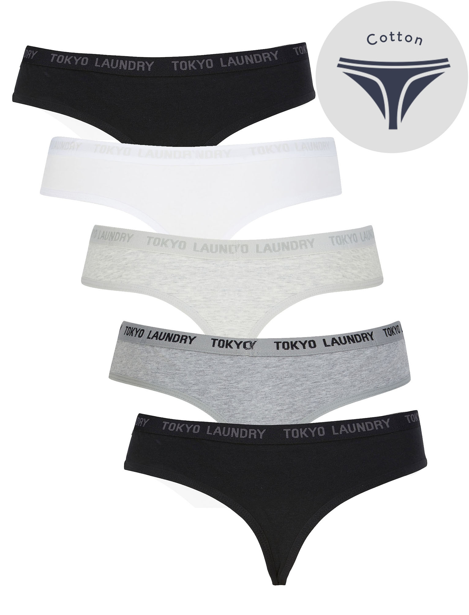 Tokyo Laundry Women's Underwear 5 Pack Briefs Knickers Thongs ...